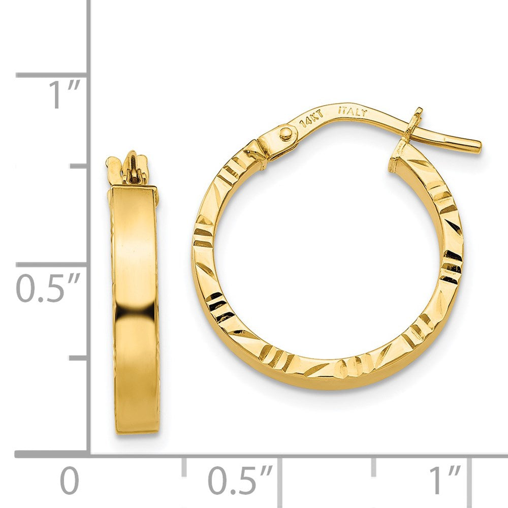 14K Gelbgold Klein 3mm Diamantiert Kante Poliert Creolen