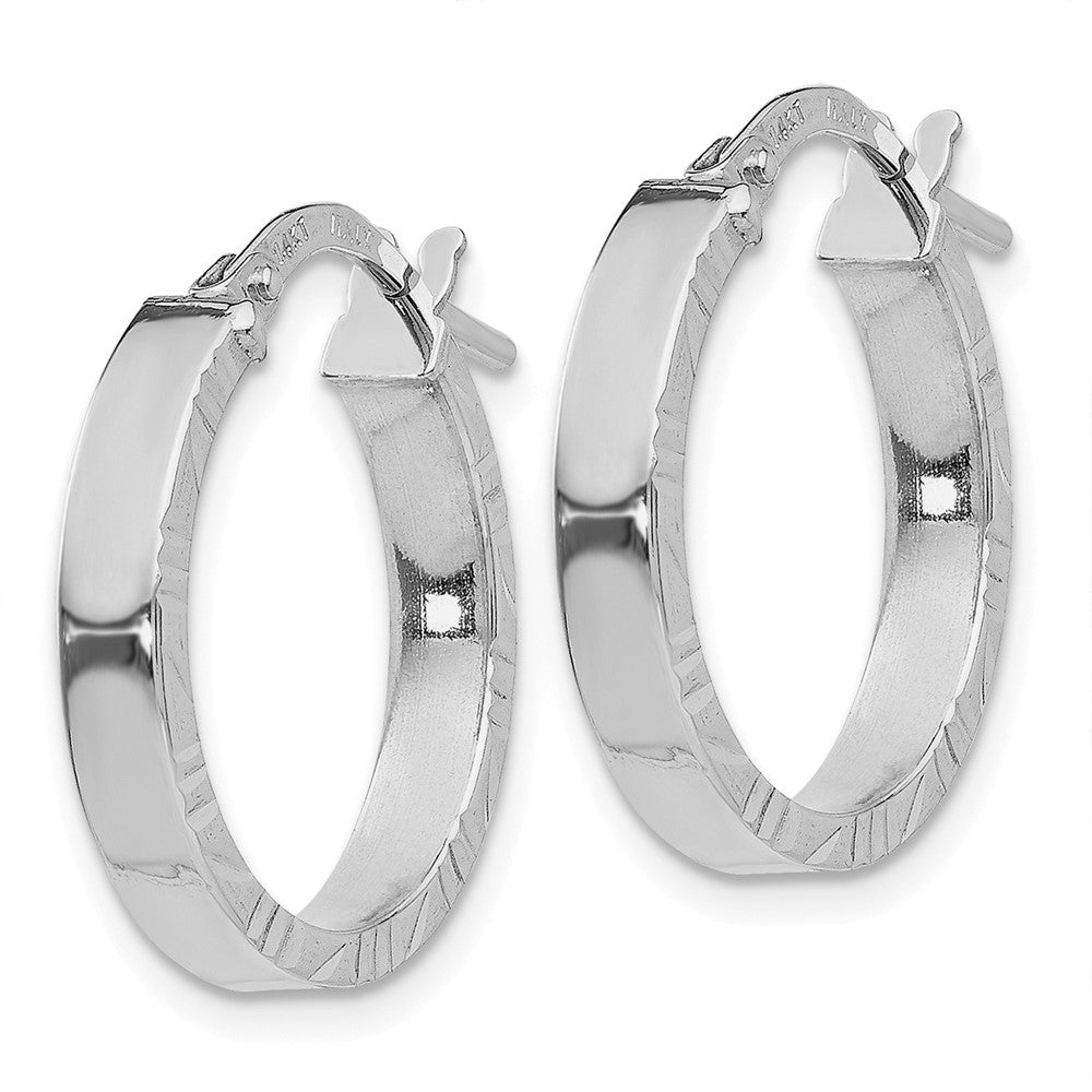 14K Weißgold Klein 3mm Diamantiert Kante Poliert Creolen