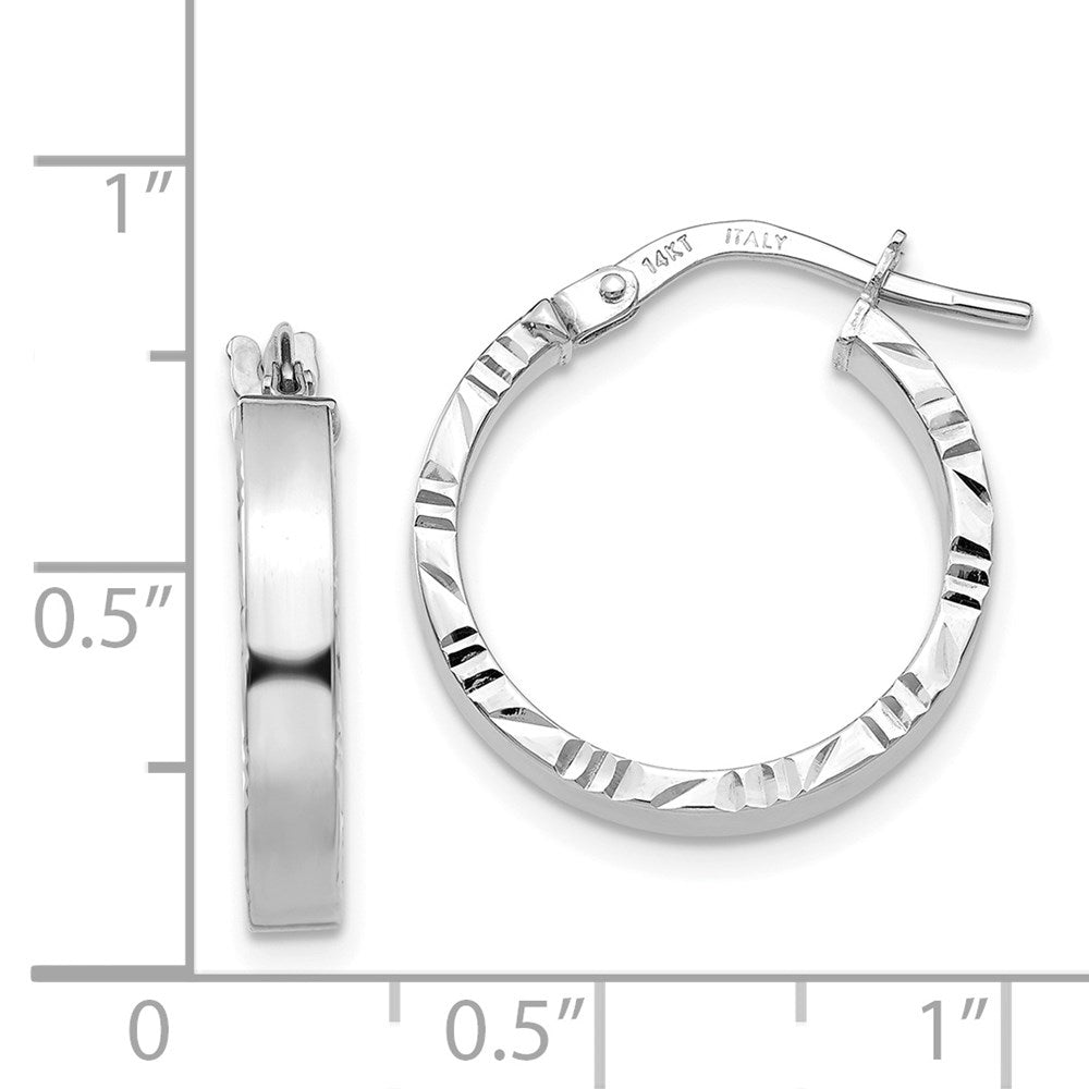 14K Weißgold Klein 3mm Diamantiert Kante Poliert Creolen