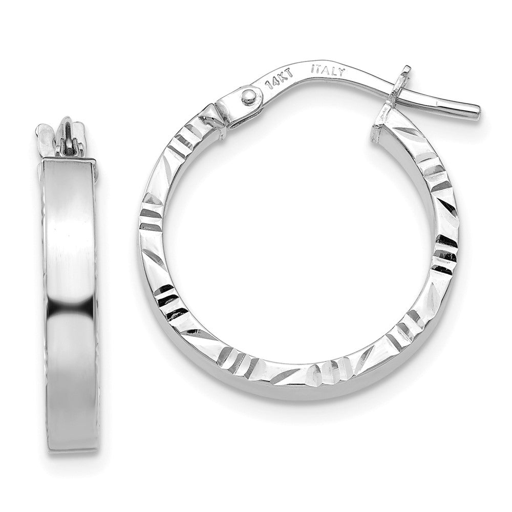 14K Weißgold Klein 3mm Diamantiert Kante Poliert Creolen