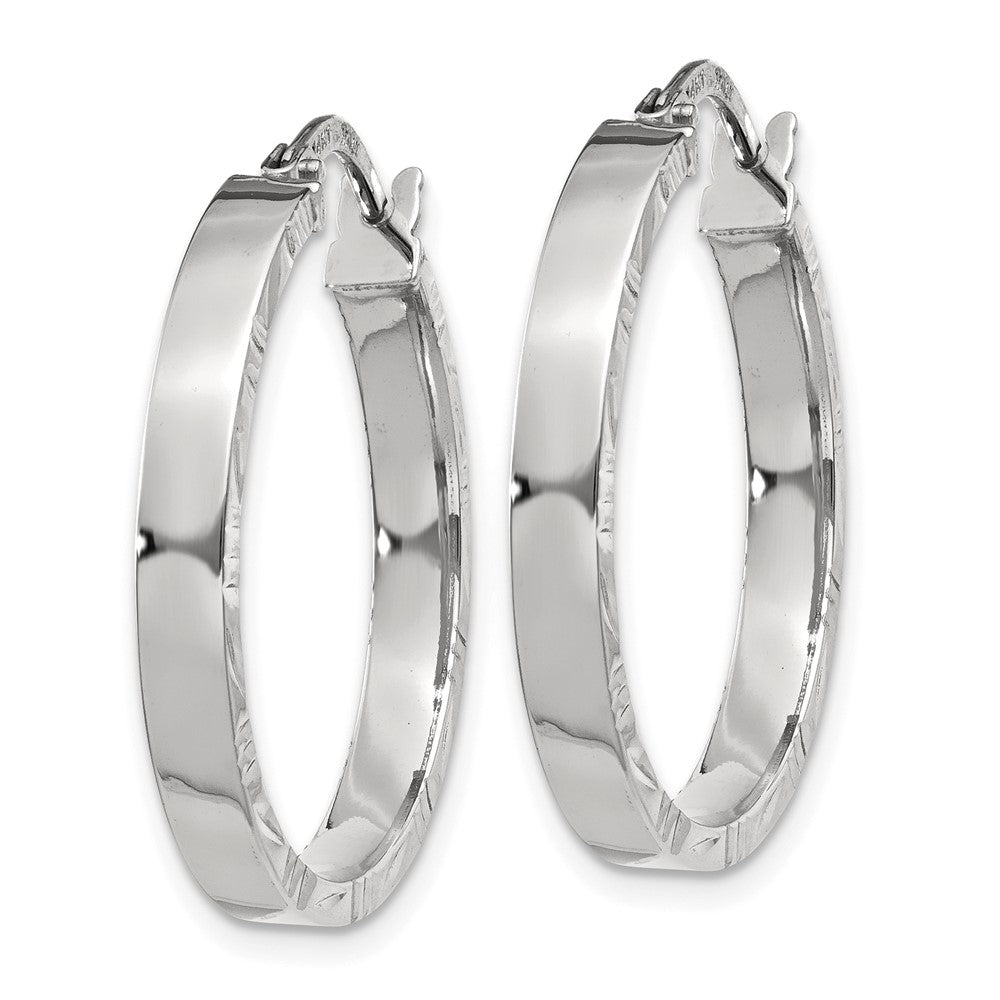 14K Weißgold Diamantiert Kante Mittel 3mm Poliert Creolen