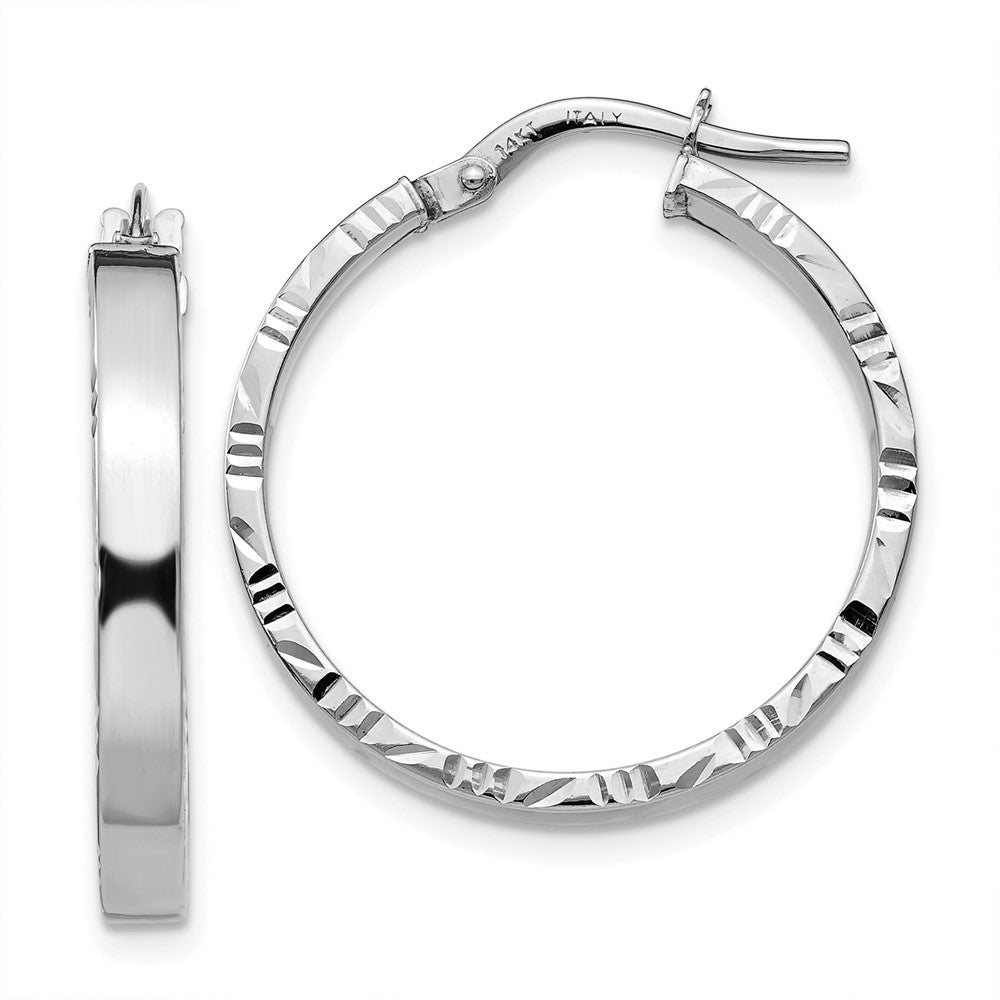 14K Weißgold Diamantiert Kante Mittel 3mm Poliert Creolen