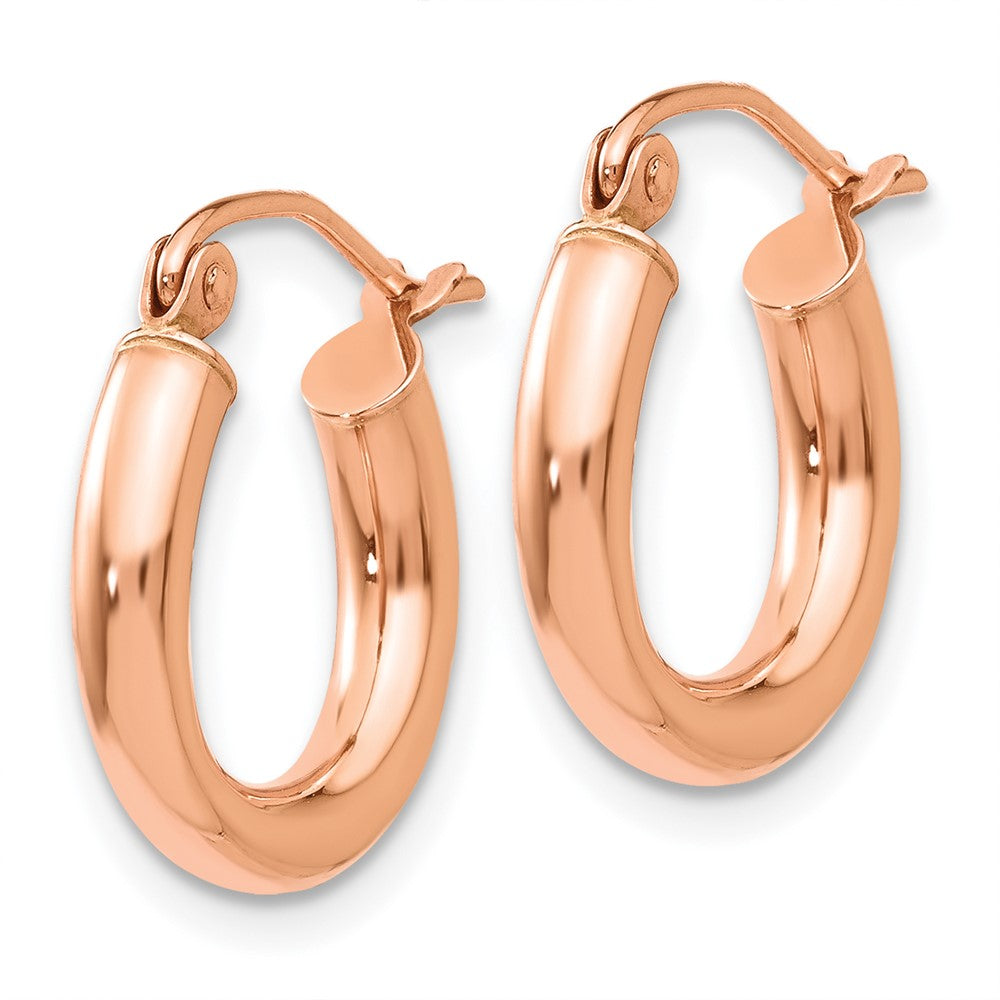 14K Roségold Poliert 3mm Leicht Röhre Creolen