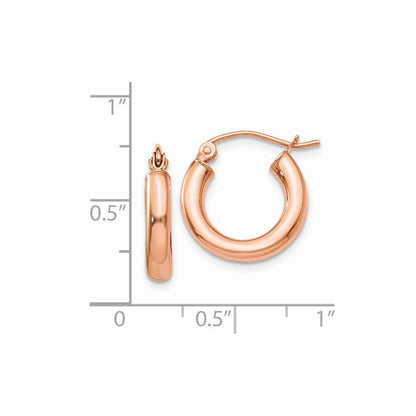 14K Roségold Poliert 3mm Leicht Röhre Creolen