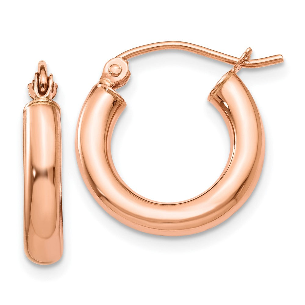 14K Roségold Poliert 3mm Leicht Röhre Creolen