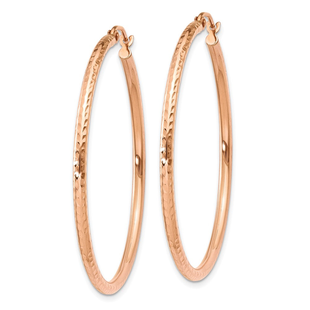 14K Roségold Poliert Leicht Groß Diamantiert Röhre Creolen