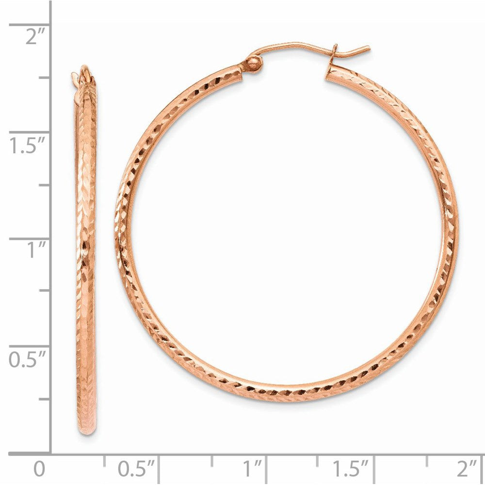14K Roségold Poliert Leicht Groß Diamantiert Röhre Creolen