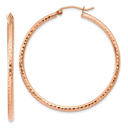 14K Roségold Poliert Leicht Groß Diamantiert Röhre Creolen