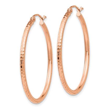 14K Roségold Poliert Leicht Groß Diamantiert Röhre Creolen