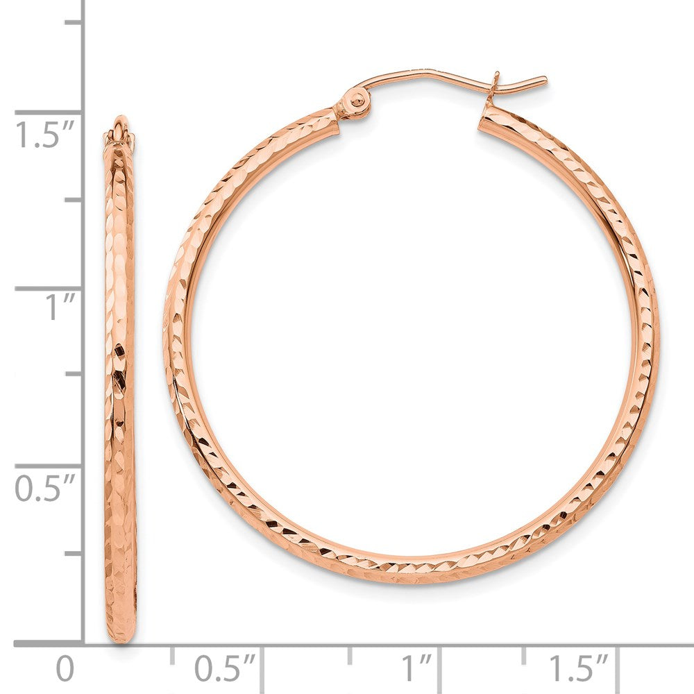 14K Roségold Poliert Leicht Groß Diamantiert Röhre Creolen