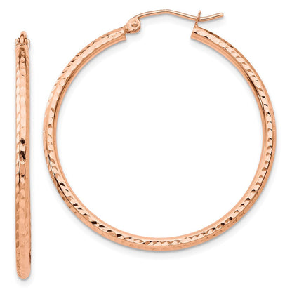 14K Roségold Poliert Leicht Groß Diamantiert Röhre Creolen