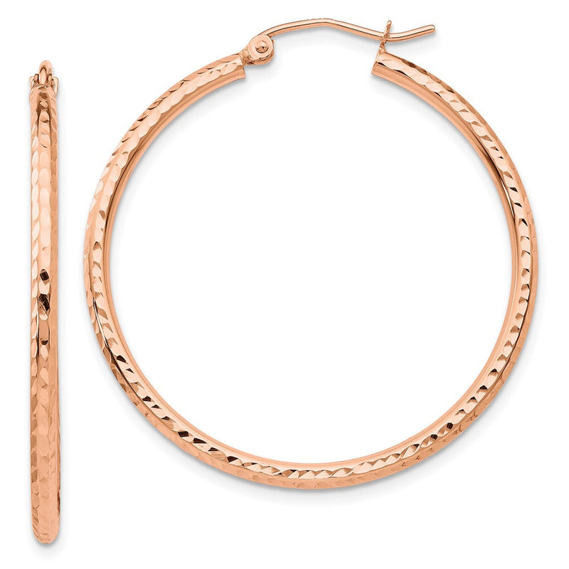 14K Roségold Poliert Leicht Groß Diamantiert Röhre Creolen