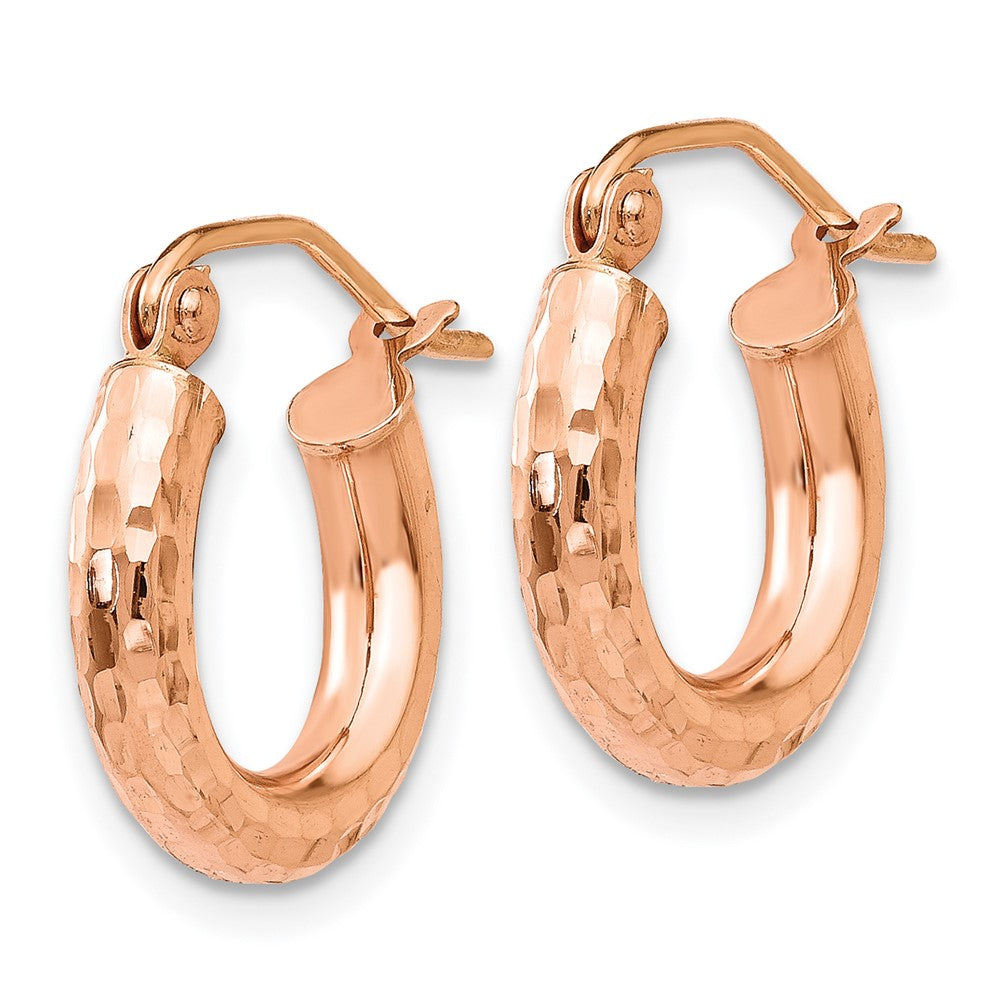 14K Roségold Poliert Leicht Klein Diamantiert Röhre Creolen