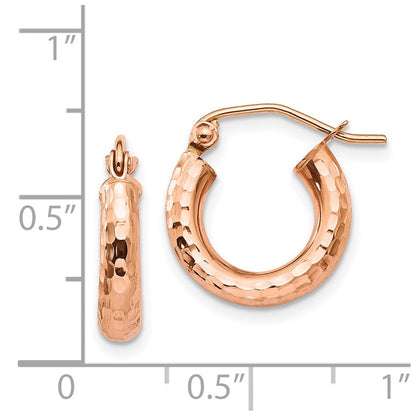 14K Roségold Poliert Leicht Klein Diamantiert Röhre Creolen