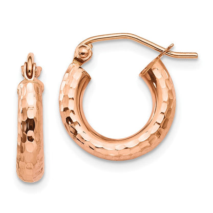 14K Roségold Poliert Leicht Klein Diamantiert Röhre Creolen