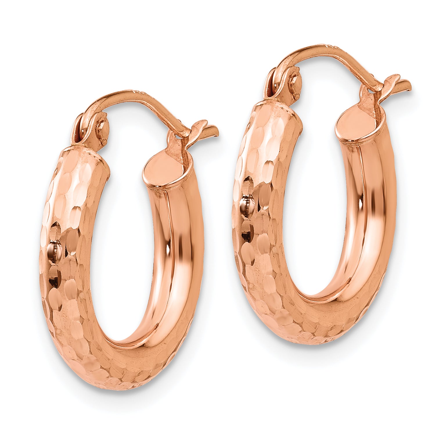 14K Roségold Poliert Leicht Klein Diamantiert Röhre Creolen