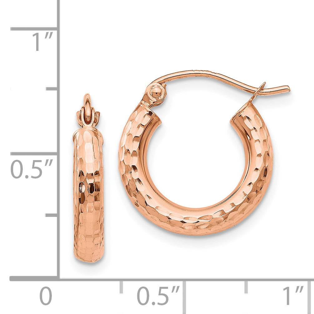 14K Roségold Poliert Leicht Klein Diamantiert Röhre Creolen