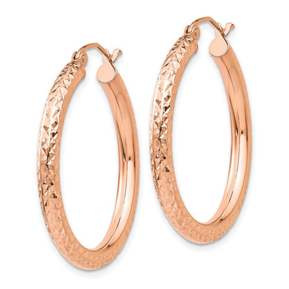 14K Roségold Diamantiert 3mm Rund Creolen