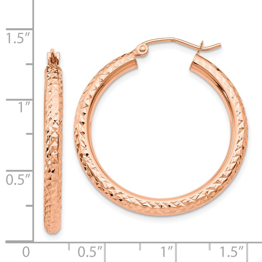 14K Roségold Diamantiert 3mm Rund Creolen