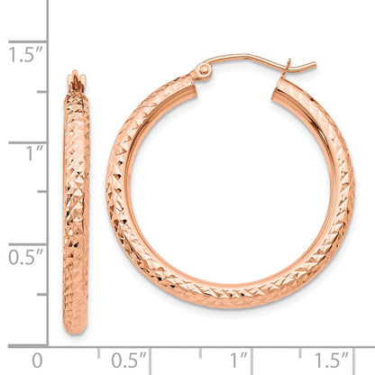 14K Roségold Diamantiert 3mm Rund Creolen