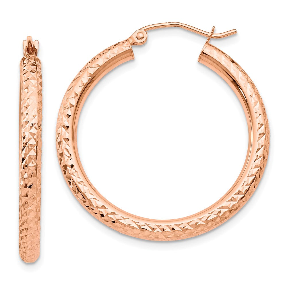 14K Roségold Diamantiert 3mm Rund Creolen