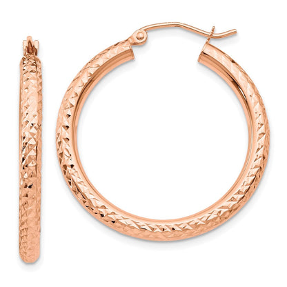 14K Roségold Diamantiert 3mm Rund Creolen