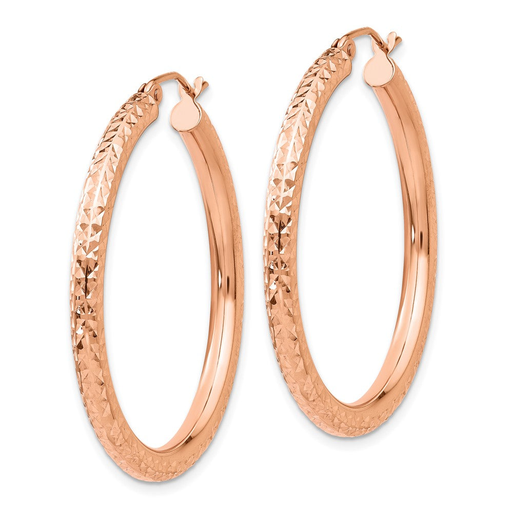 14K Roségold Diamantiert 3mm Rund Creolen