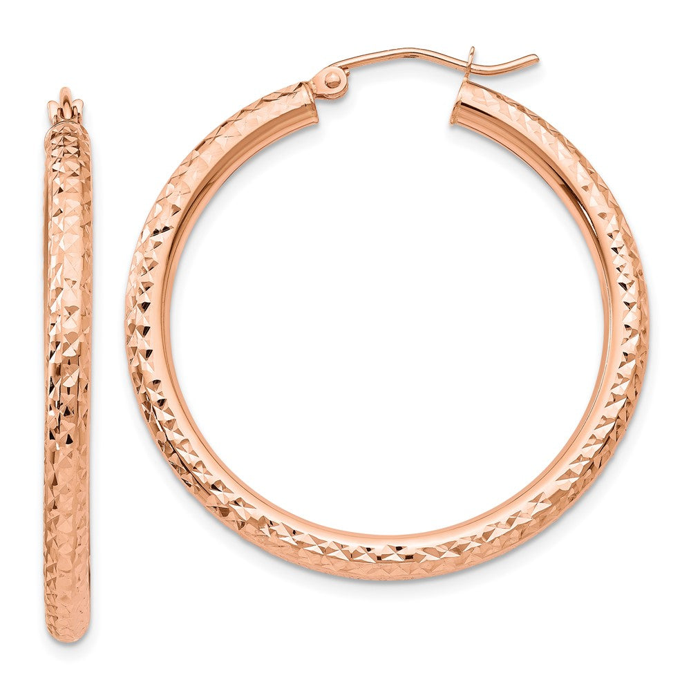 14K Roségold Diamantiert 3mm Rund Creolen