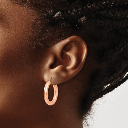 14K Roségold Poliert 4mm Röhre Creolen