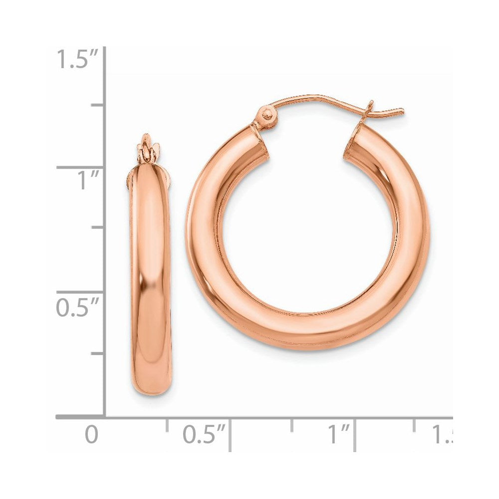 14K Roségold Poliert 4mm Röhre Creolen