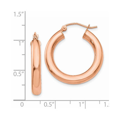 14K Roségold Poliert 4mm Röhre Creolen