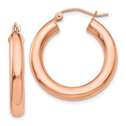 14K Roségold Poliert 4mm Röhre Creolen