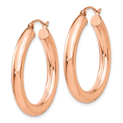14K Roségold Poliert 4mm Röhre Creolen