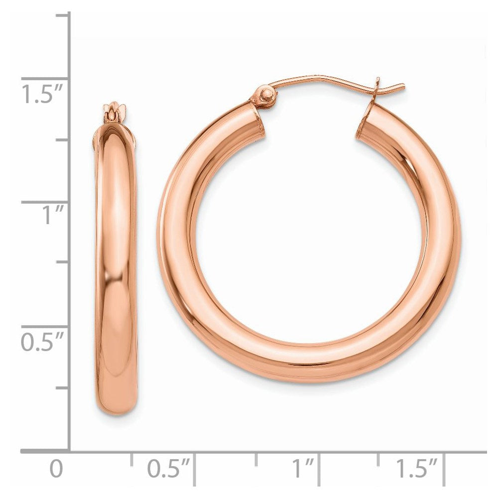 14K Roségold Poliert 4mm Röhre Creolen