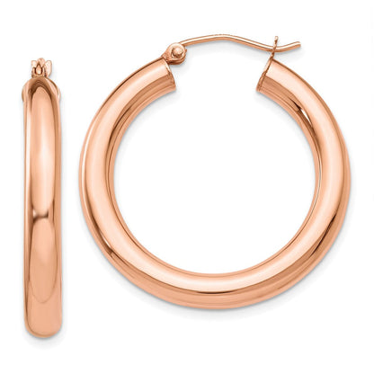14K Roségold Poliert 4mm Röhre Creolen