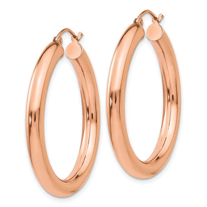 14K Roségold Poliert 4mm Röhre Creolen
