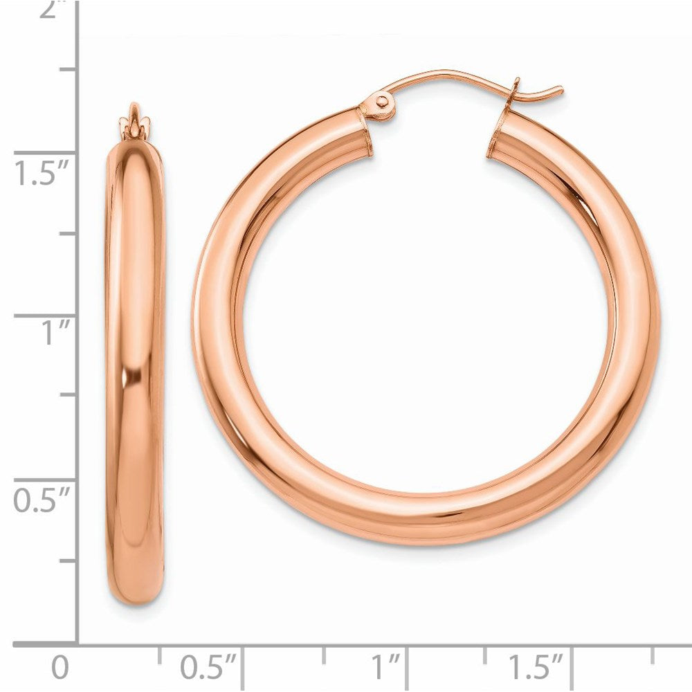 14K Roségold Poliert 4mm Röhre Creolen