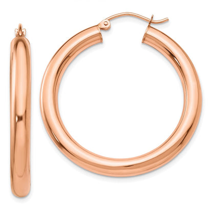 14K Roségold Poliert 4mm Röhre Creolen