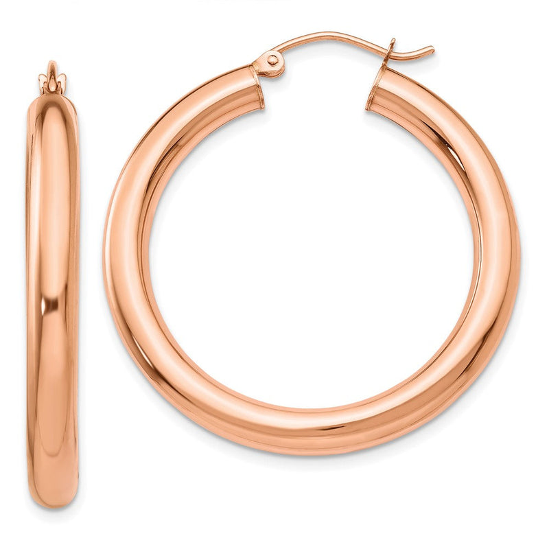 14K Roségold Poliert 4mm Röhre Creolen