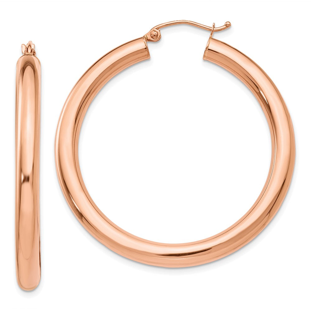 14K Roségold Poliert 4mm Röhre Creolen
