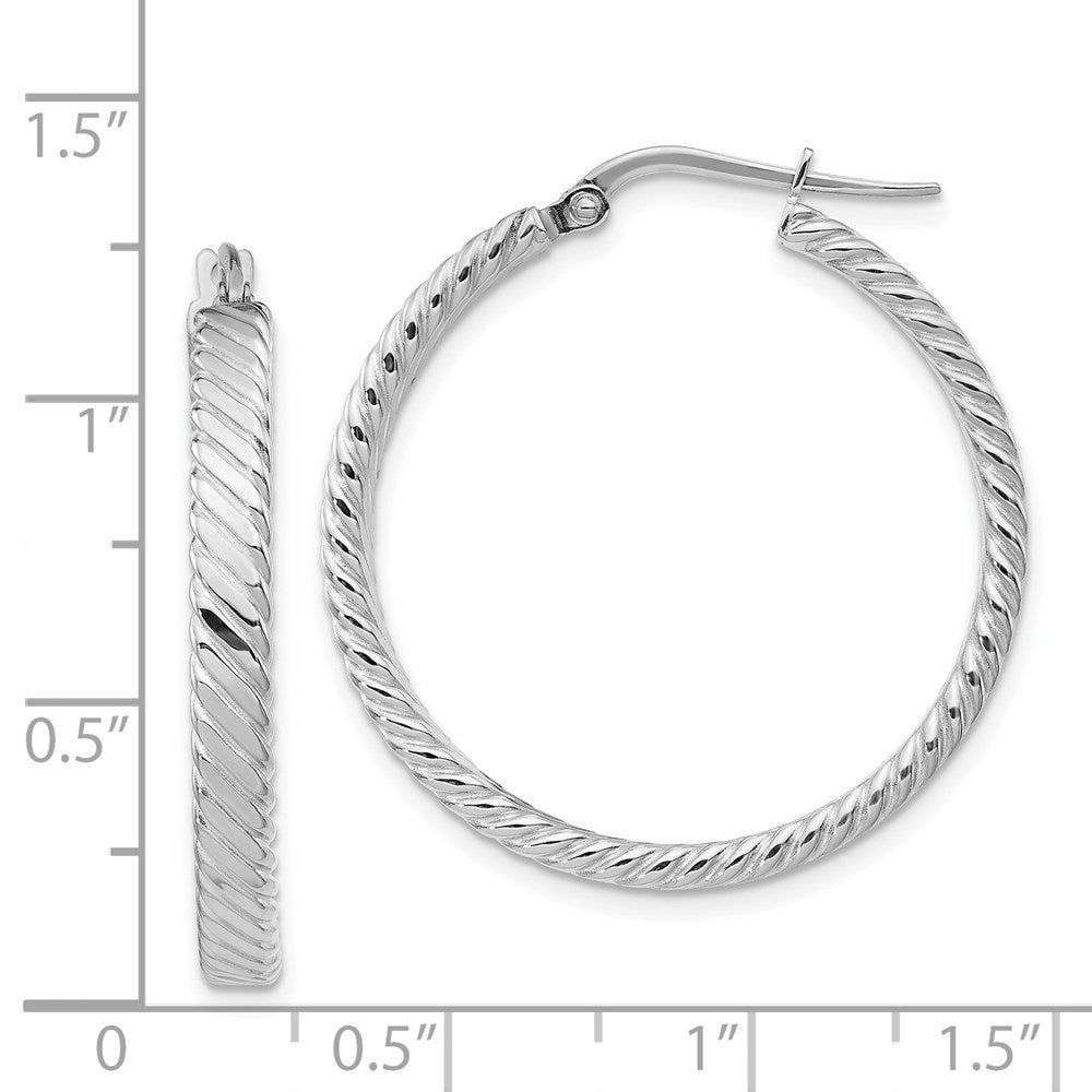 14K Weißgold Groß 3mm Gemustert Creolen