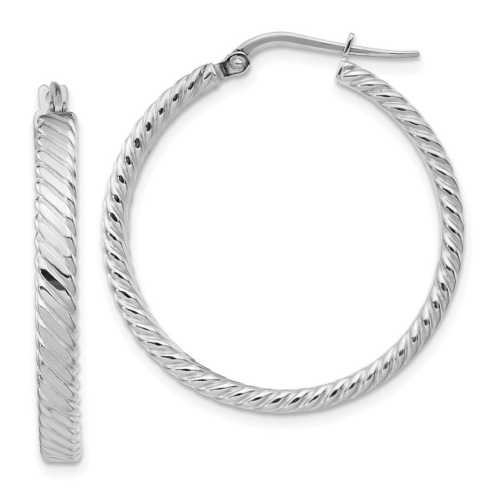14K Weißgold Groß 3mm Gemustert Creolen