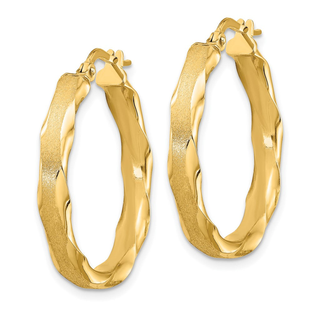 14K Gelbgold Satiniert und Poliert Gewellt Kante Creolen