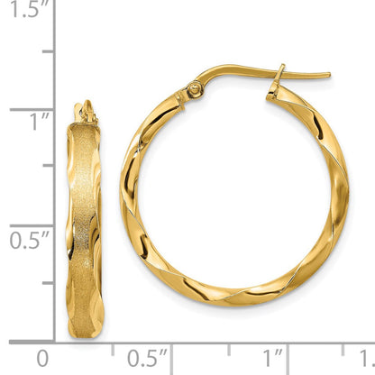14K Gelbgold Satiniert und Poliert Gewellt Kante Creolen