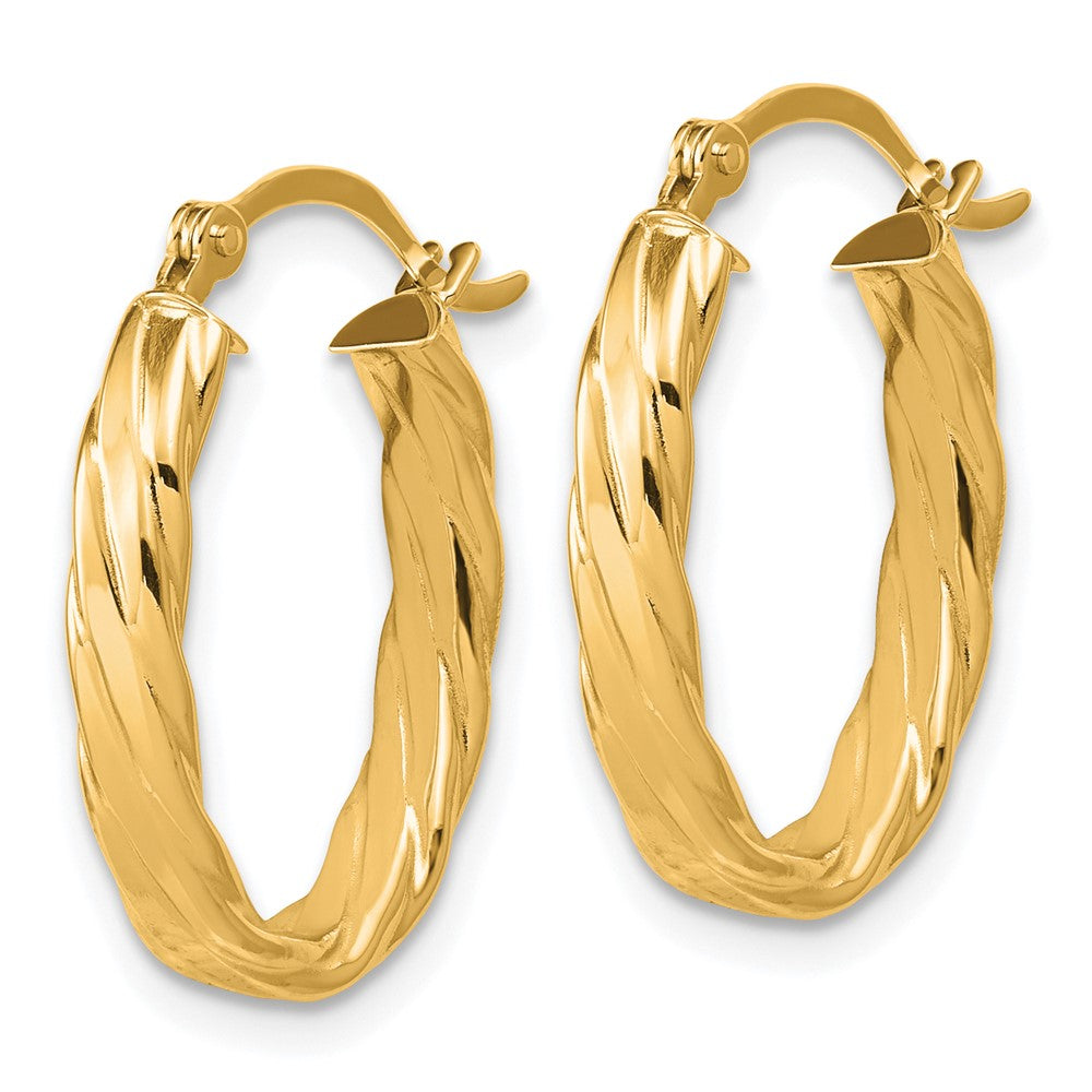 14K Gelbgold 3mm Gemustert Oval Creolen