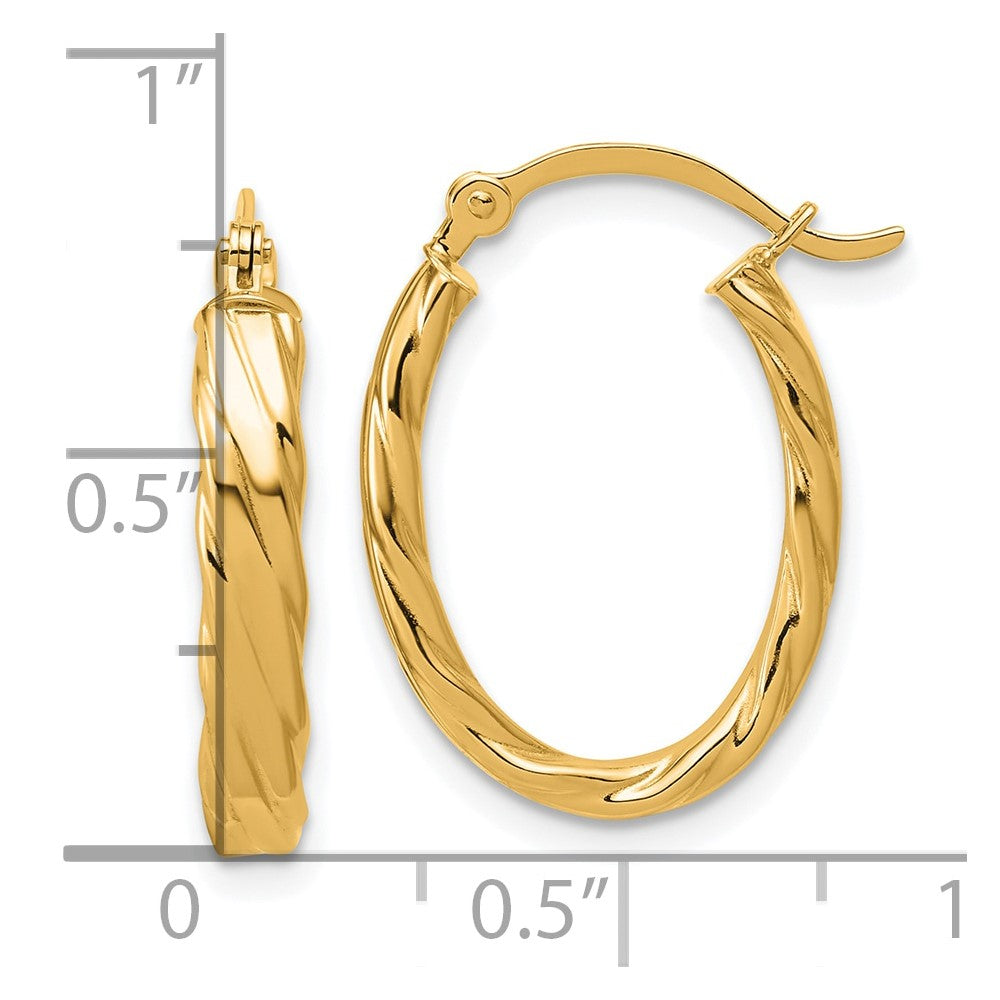 14K Gelbgold 3mm Gemustert Oval Creolen