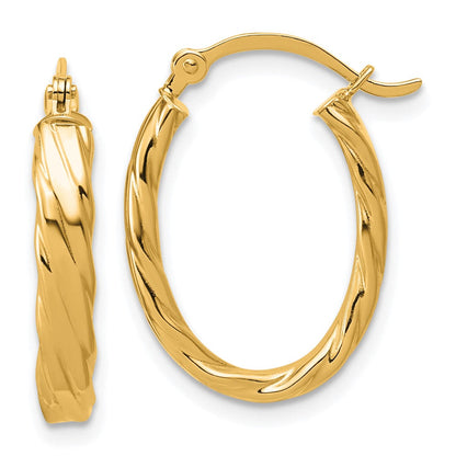 14K Gelbgold 3mm Gemustert Oval Creolen