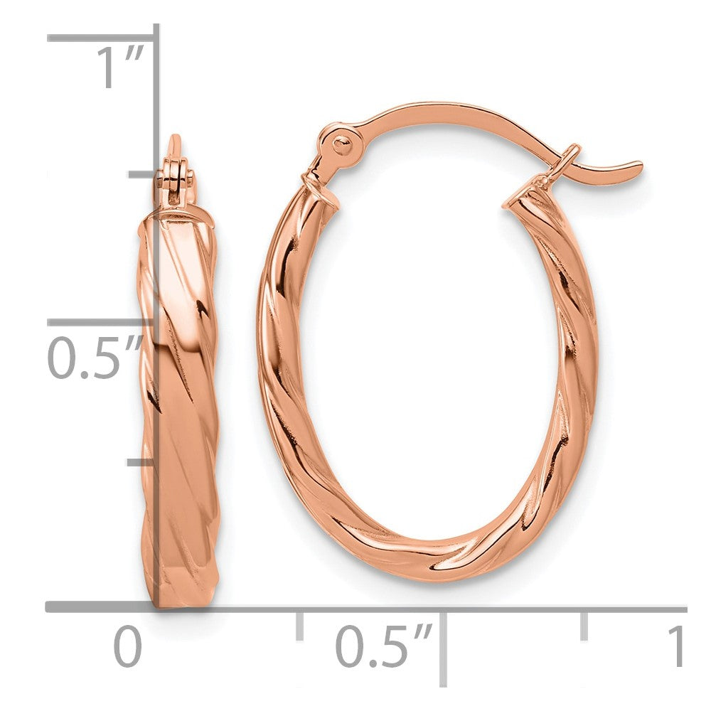 14K Roségold 3mm Gemustert Oval Creolen