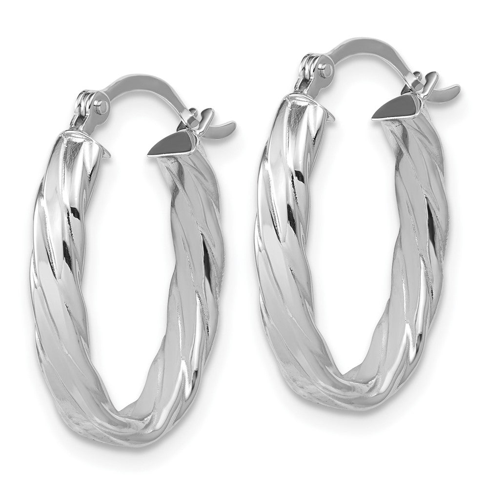 14K Weißgold 3mm Gemustert Oval Creolen