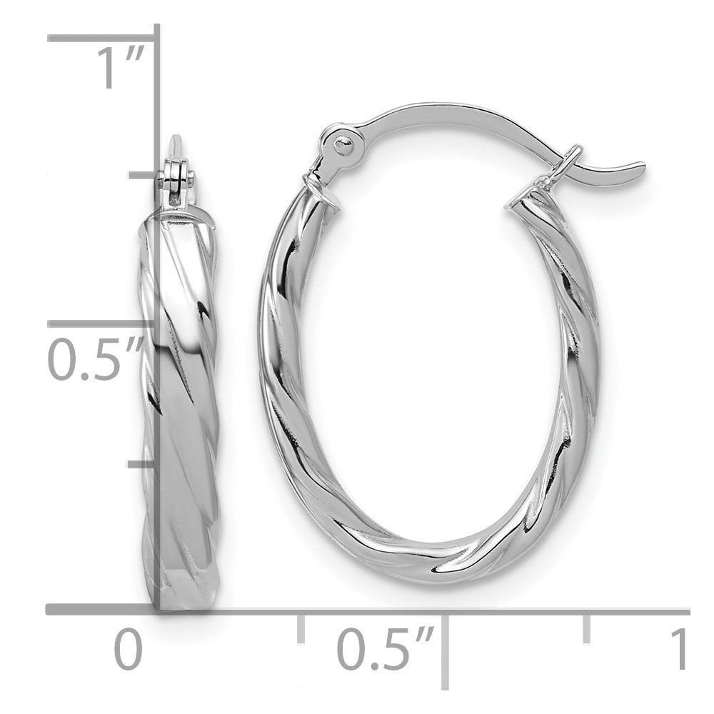 14K Weißgold 3mm Gemustert Oval Creolen